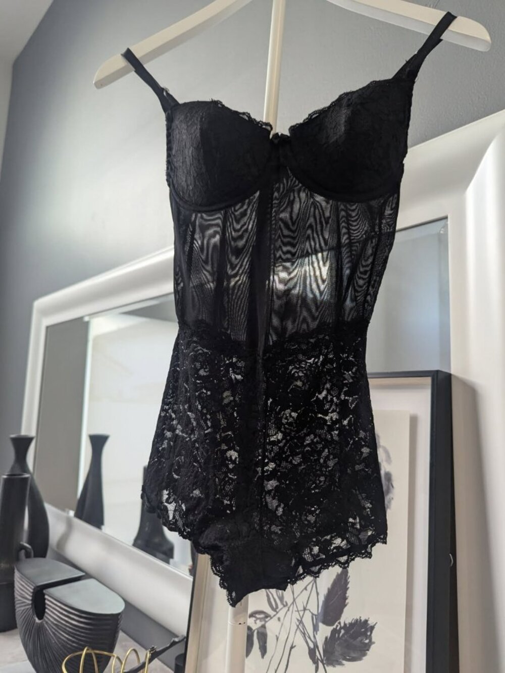 Rampage Black Lace & Mesh Teddy Lingerie – 34B